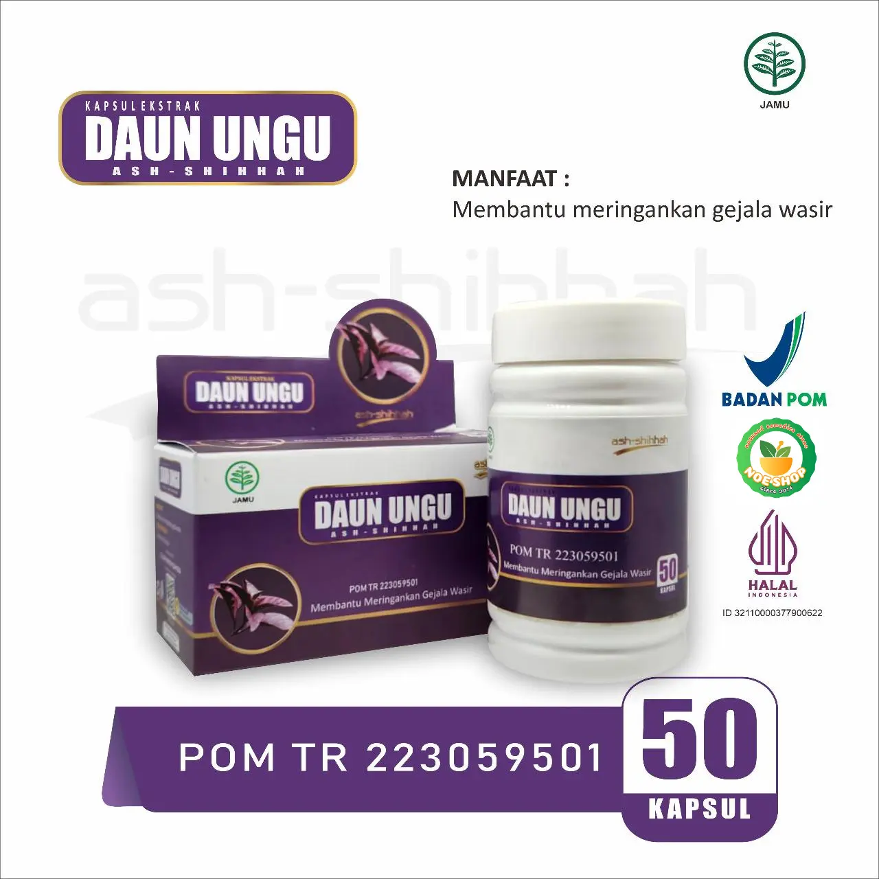 Kapsul Daun Ungu Ash Shihhah Original BPOM | Herbal Wasir / Ambeien