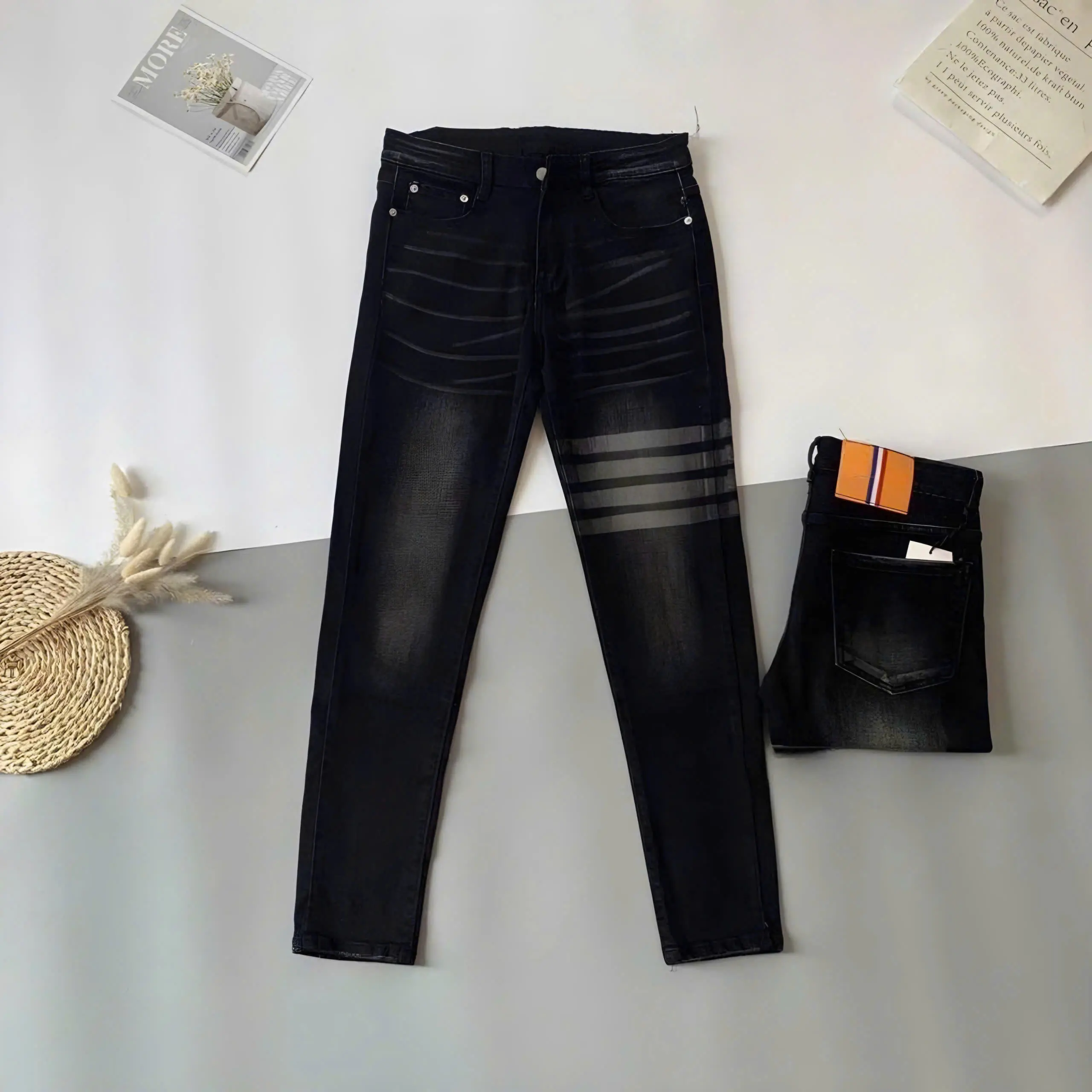 Quần jean nam đen thiết kế 4 sọc boy phố form chuẩn chất bò dày dặn mẫu mới nhất hót trend_Shop Bích9999