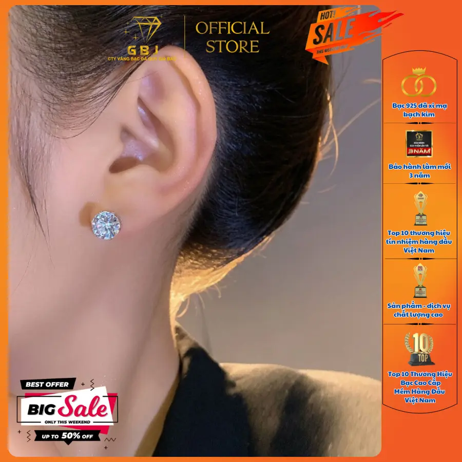 [1 ĐÔI] Hoa Tai Bạc Nụ 4 Chấu (chốt đẩy) 9Li Thanh Lịch Phong Cách Unisex GBJ082