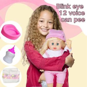 Girl's Pretend Play Toy Gift Large Realistic Doll 14inch Sounds Blinking Peeing with Bottle Diaper Potty Set
