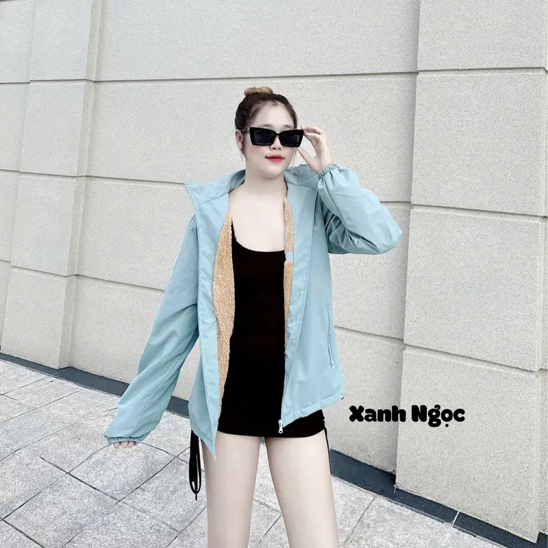 Áo khoác nữ lót lông cừu cao cấp có mũ to rộng Áo Khoác Hai Lớp 5