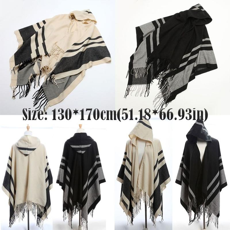 Fashion Winter Warm Fleece Shawl Hooded Imitation Cashmere Wraps Scarf Thicken Cloak Cardigan 3