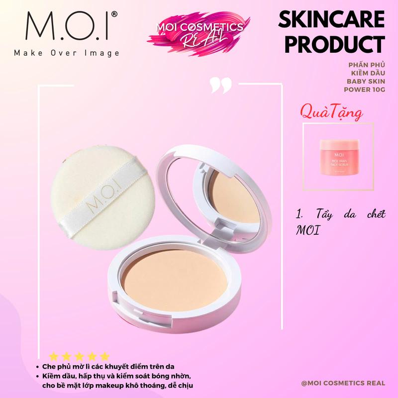 MOI Cosmetics-Phấn phủ kiềm dầu baby skin power Hồ Ngọc Hà, kháng nước, che khuyết điểm, hấp thụ và kiểm soát bóng nhờn, Nữ Mỹ phẩm, Trang Điểm] [Chính hãng]  Women