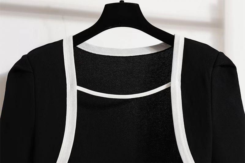 Product Introduction of Quần Áo Nữ Ngoại Cỡ Bộ Đồ Hai Mảnh, Váy Hai Dây Bó Sát Dễ Phối Đồ Áo Cardigan, Thích Hợp Cho Cô Gái Béo, Mùa Xuân Mới, Năm Phát Hành 2024 Women Top 6