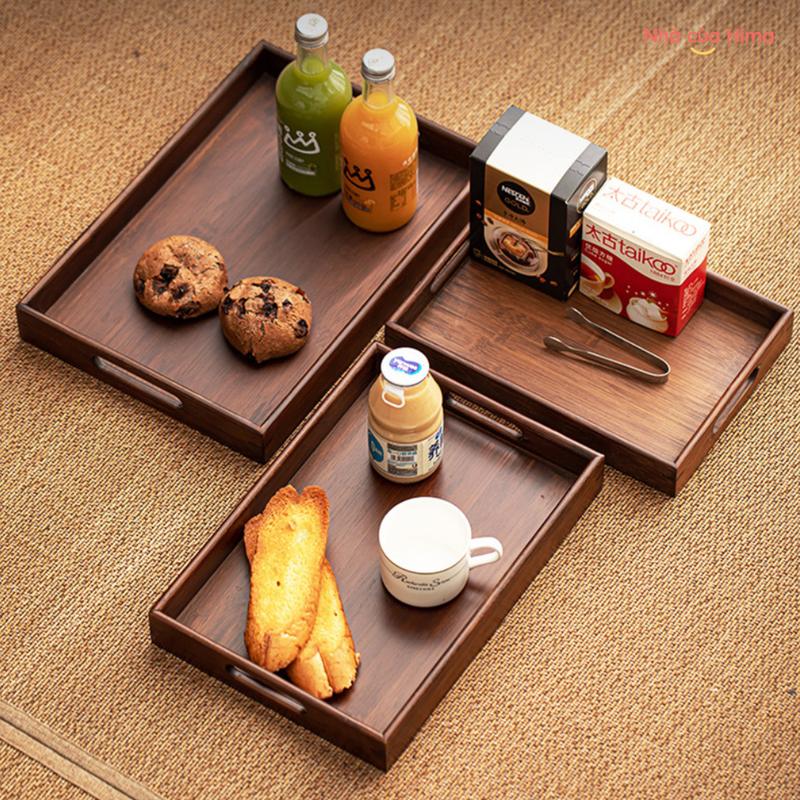 Khay gỗ tre đựng trà,thức ăn hình chữ nhật gỗ tre vân óc chó 33cm*22cm - An toàn, cao cấp,chắc chắn - Ảnh Thật