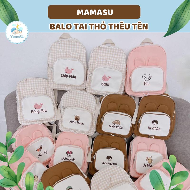 (THÊU TÊN) Balo Tai Thỏ Thêu Tên Theo Yêu Cầu Cho Bé - Phong Cách Hàn Quốc balo khắc tên