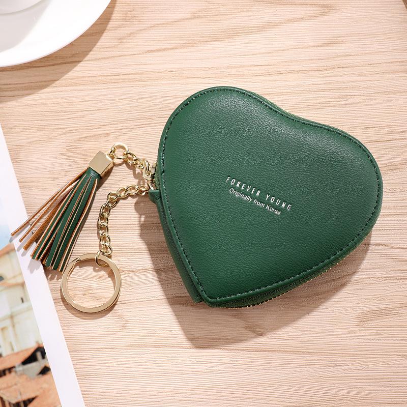 Product Introduction of Fashion heart-shaped female purse PU leather tassel mini clutch keychain coin purse 8