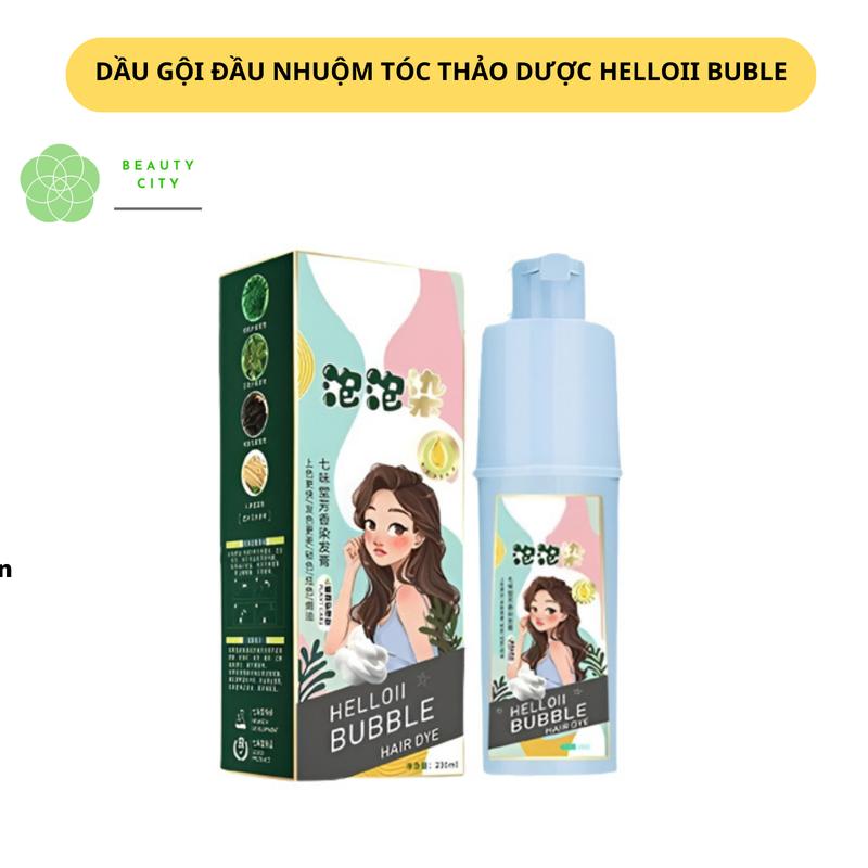 Dầu gội nhuộm tóc thảo dược HELLOII BUBLE, dầu gội nhuộm tóc màu nâu hạt dẻ Beautycity Helloii Bubble 230ml Nuôi Tóc Óng Mượt