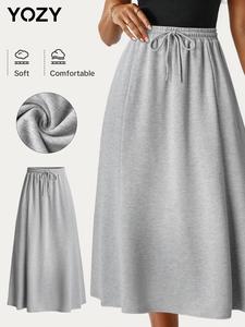 YOZY Women's Plain Drawstring High Waist Skirt, Casual Long A Line Skirt for Summer, Women's Bottoms for Daily Wear