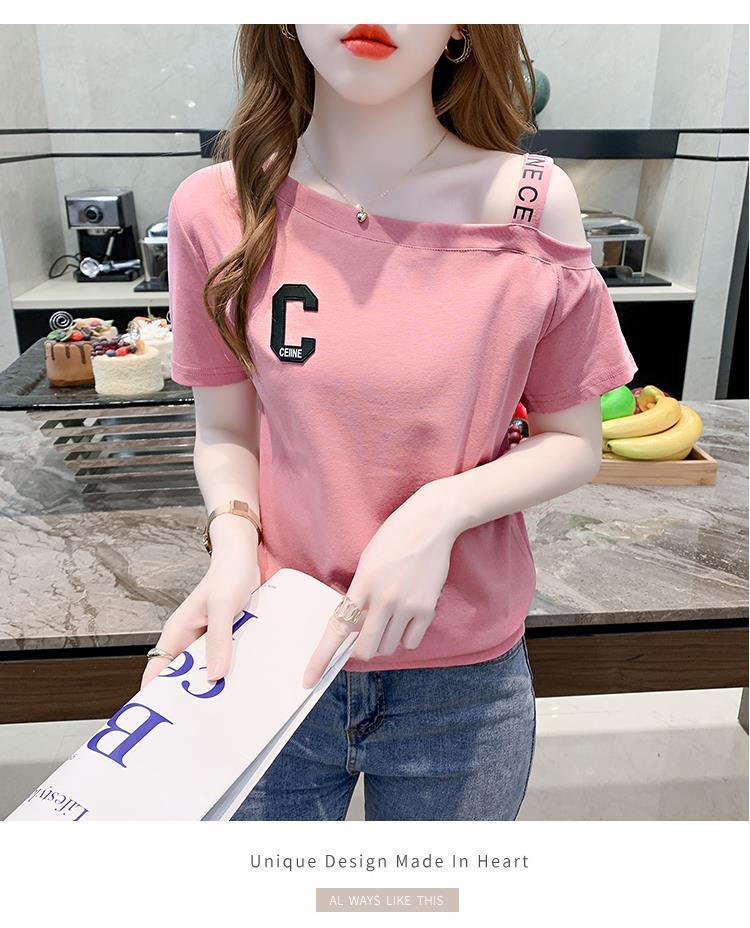 Product Introduction of Áo Phông Cotton Ngắn Tay, Nữ Và Cô Gái Nóng Bỏng, Trang Phục Mùa Hè, Phong Cách Hồng Kông, Ins, Dễ Thương Và Gợi Cảm, Sling, Trễ Vai, Cổ Áo Rộng Rãi, Áo Trễ Vai, Thời Trang 18