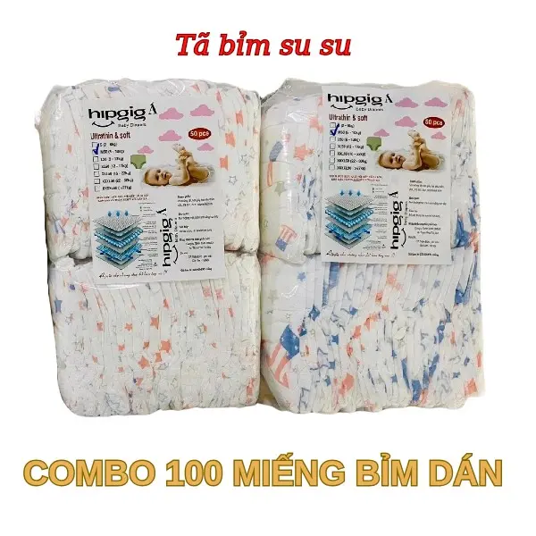 ( Combo 100 miếng) Bỉm DÁN _ HipgigA cho bé Kem