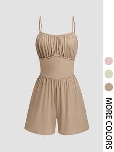 Women's Solid Cami Romper, Casual Sleeveless Romper for Daily Wear, Ladies Clothes for All Seasons, One Piece, Womenswear