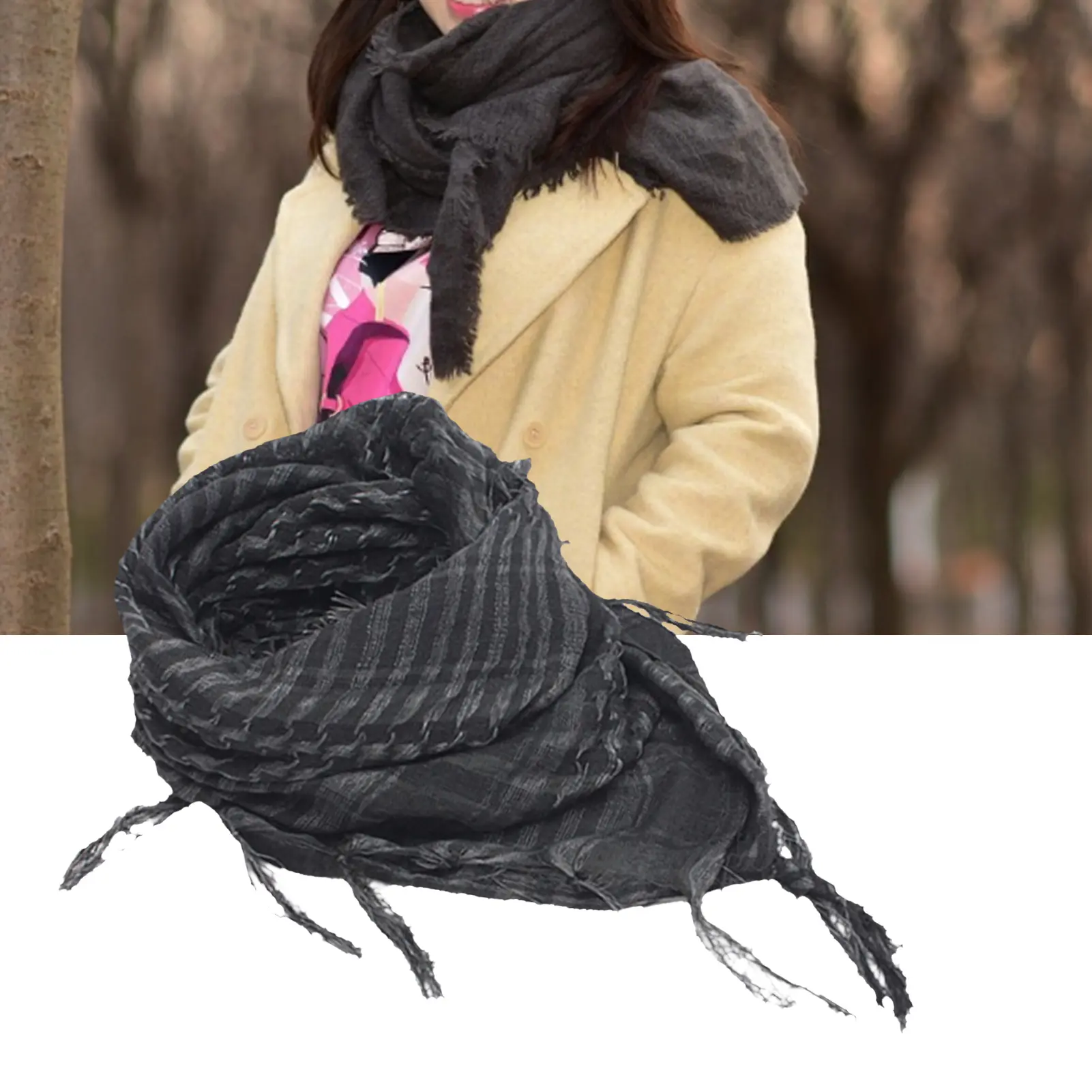 [Ready stock] Scarf Unisex Lightweight Plaid Pattern Cotton Keffiyeh Scarf for Winter