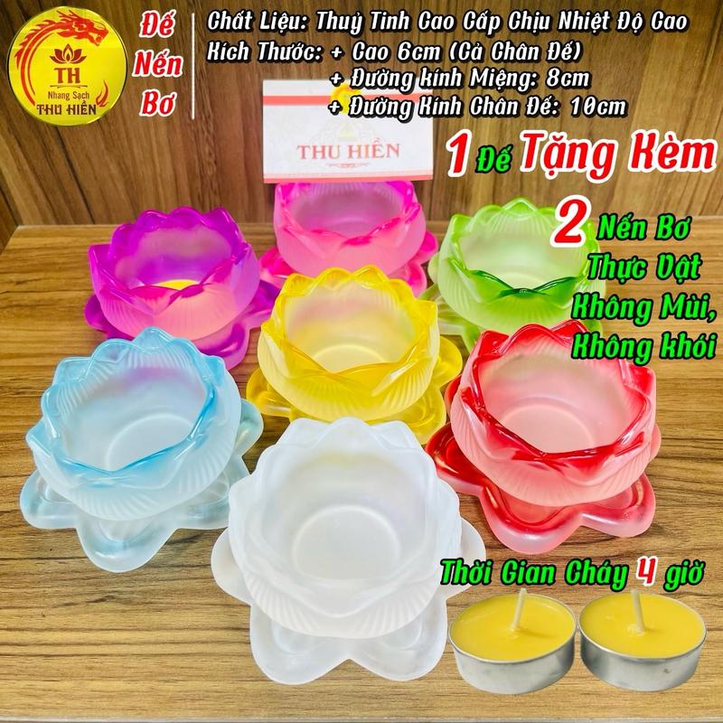 Đế Hoa Sen Thuỷ Tinh Cao Cấp Chịu Nhiệt Độ Cao(Bảo Hành Bể Vỡ) Dùng Để Nến Bơ, Nến Tealight, Đèn Cầy, Derco-Trang Trí Ban Thờ | Hương Tâm Hiền Dầu Thơm Phòng