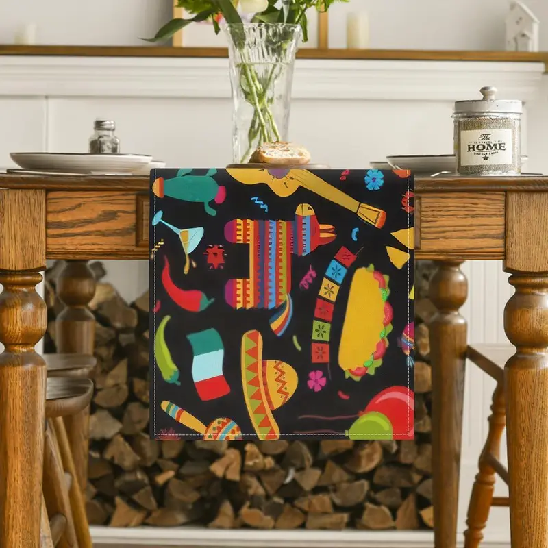 Mexican-themed Table Runner, Colorful Mexican-inspired Design Table Runner, Durable Indoor Outdoor Use Table Decor for Kitchen, Dining Room, Party 2