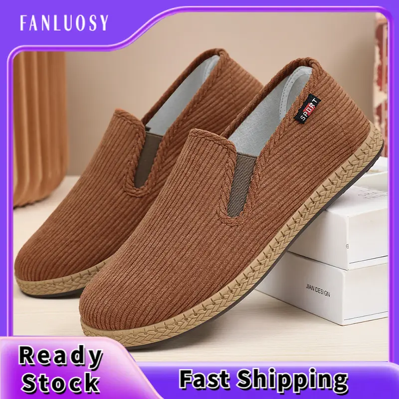 Giày Nam, Thế Hệ Mới 2024, Đế Bằng, Một Bàn Chân, Dad Shoes, Nhung Và Thoáng Khí, Giày Thường Ngày Giày Vải Bắc Kinh Cũ