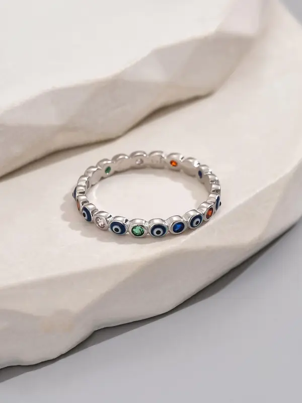 925 Sterling Silver Fashion Evil Eye Design Ring, Casual Simple Accessories for Women, Simple Jewelry for Party, Daily Decor, Trendy All-match & Exquisite Jewelry for Birthday Gift 2