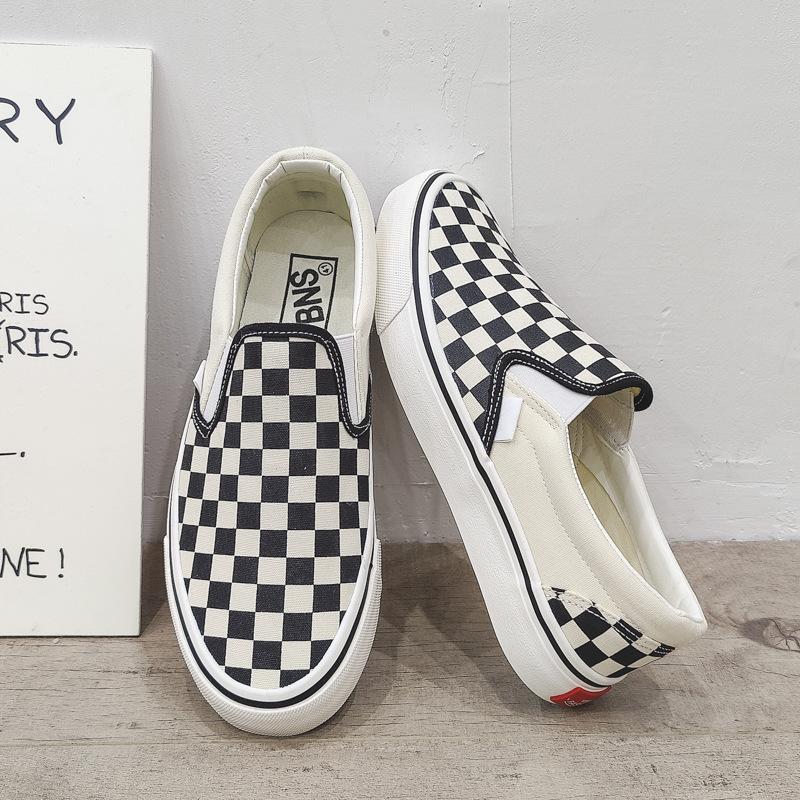 Giày van caro lười QC, giày slip on van caro kẻ đen trắng thể thao nam nữ full box