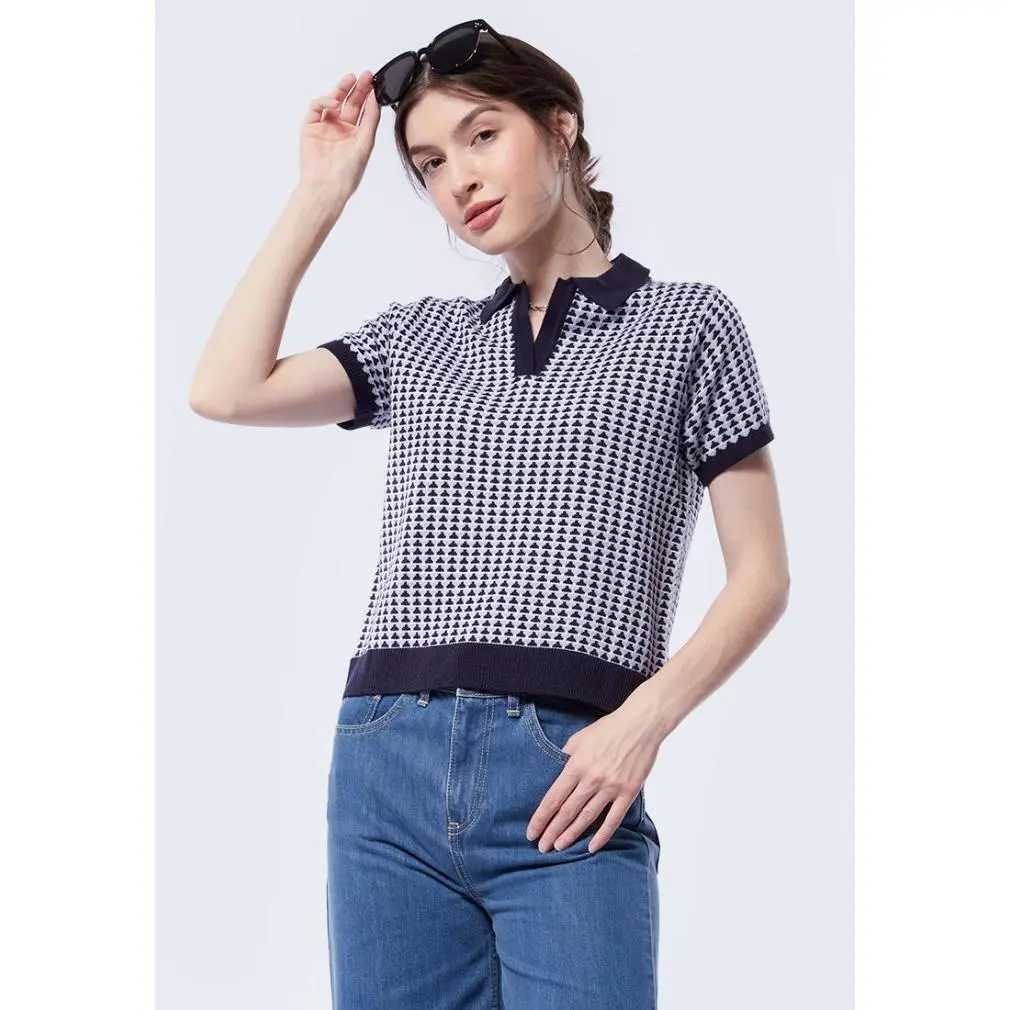 G♫Q7 Executive Short Sleeve Knit Polo Shirt 5-Psgkca223J018 Navy W✔9U