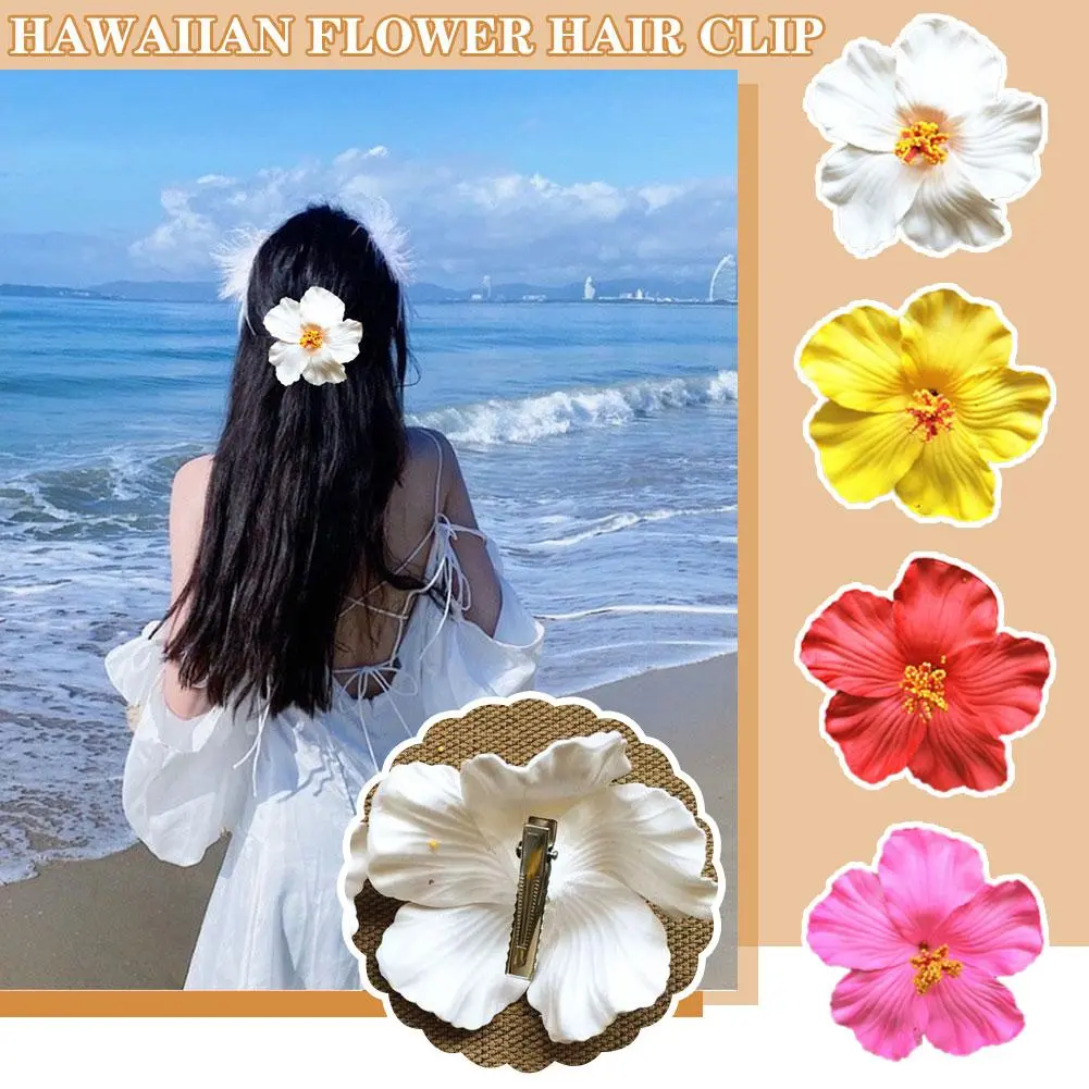 Plumeria Head Flower Side Hairpin Bright Flower Hair Accessories Female Sweet Seaside Beach Hibiscus Flower Hairpin Holiday Style Side Clip