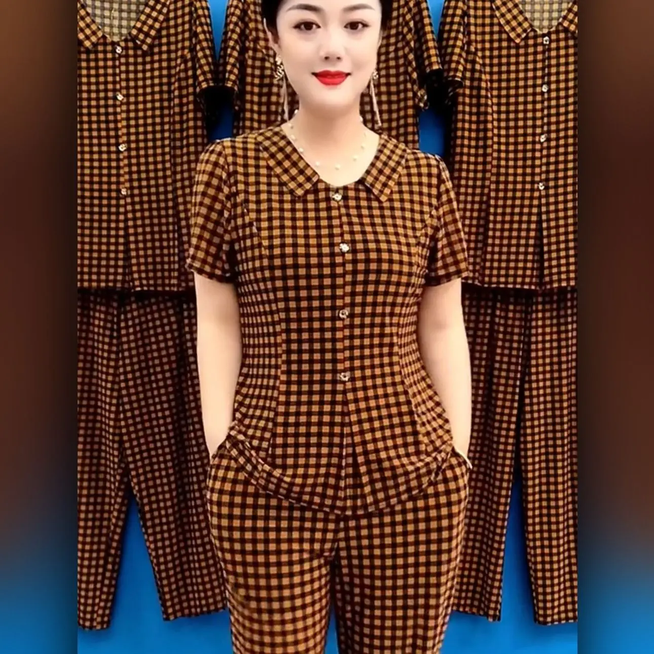 Quần Áo Mùa Hè Cho Mẹ, Bộ Đồ Hai Mảnh ngắn Tay, Bộ Sưu Tập Cho Phụ Nữ Trung Người Già Và Cao Tuổi, Áo Phông Cổ Tròn, Bộ Áo Sơ Mi Nhỏ Hoàn Chỉnh, Trang Phục Nữ Dáng Rộng Vừa Vặn, Thích Hợp Cho Phụ Nữ 50 Đến 60 Tuổi