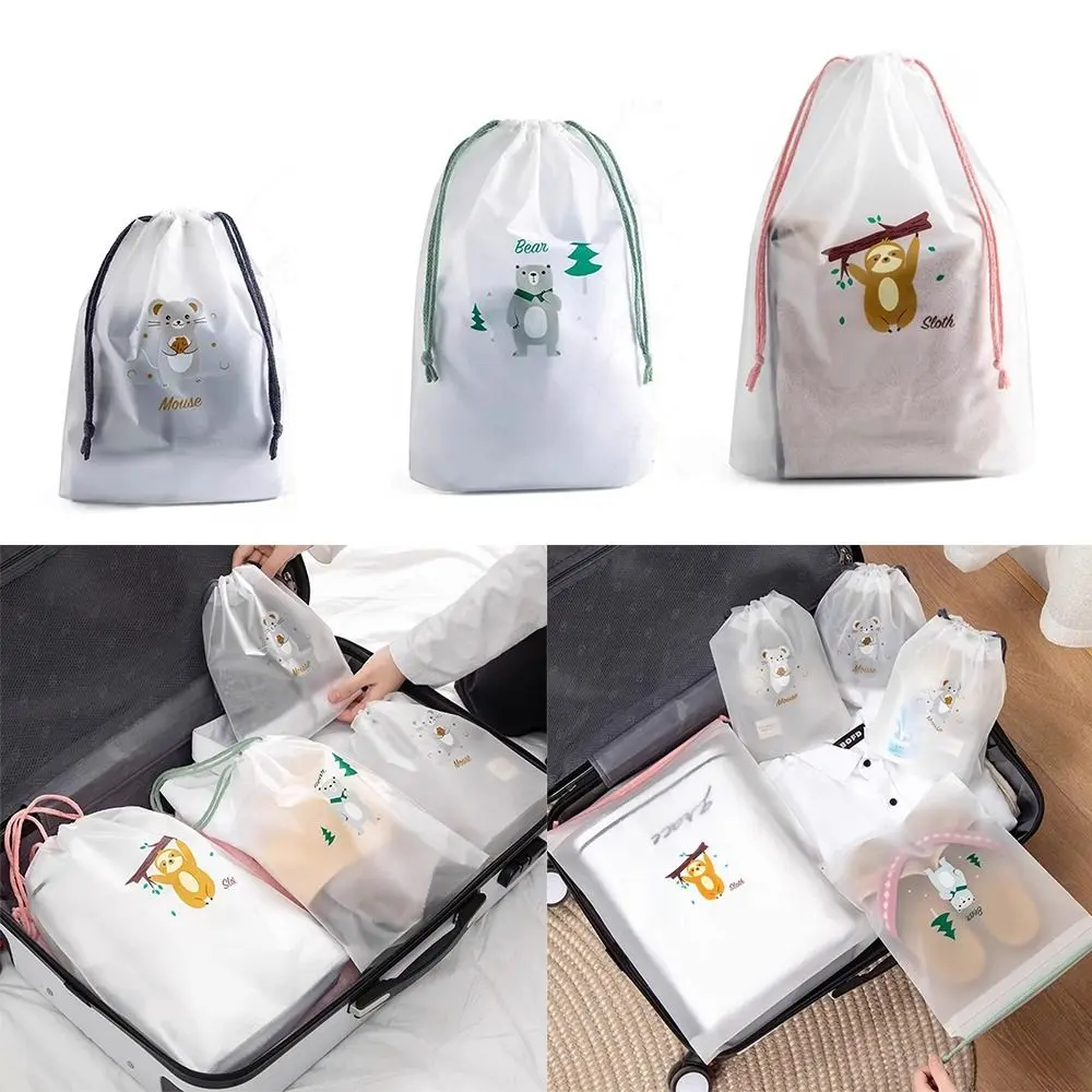 Creative Cartoon Animal Storage Bags Transparent PE Drawstring Bag Waterproof Clothing Classified Luggage Sorting Package Outdoor Travel/Bussiness Trip