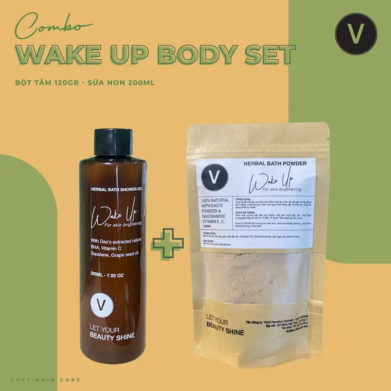 COMBO BỘT TẮM - SỮA Ủ WAKEUP BODY SET DƯỠNG DA 1