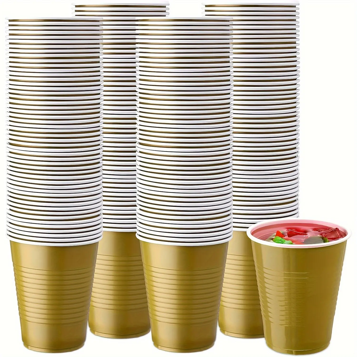 25-Piece 16Oz Golden Disposable Plastic Cups - Perfect For Parties, Weddings, Outdoor Events & More | Durable, Leak-Proof & Easy To Grip