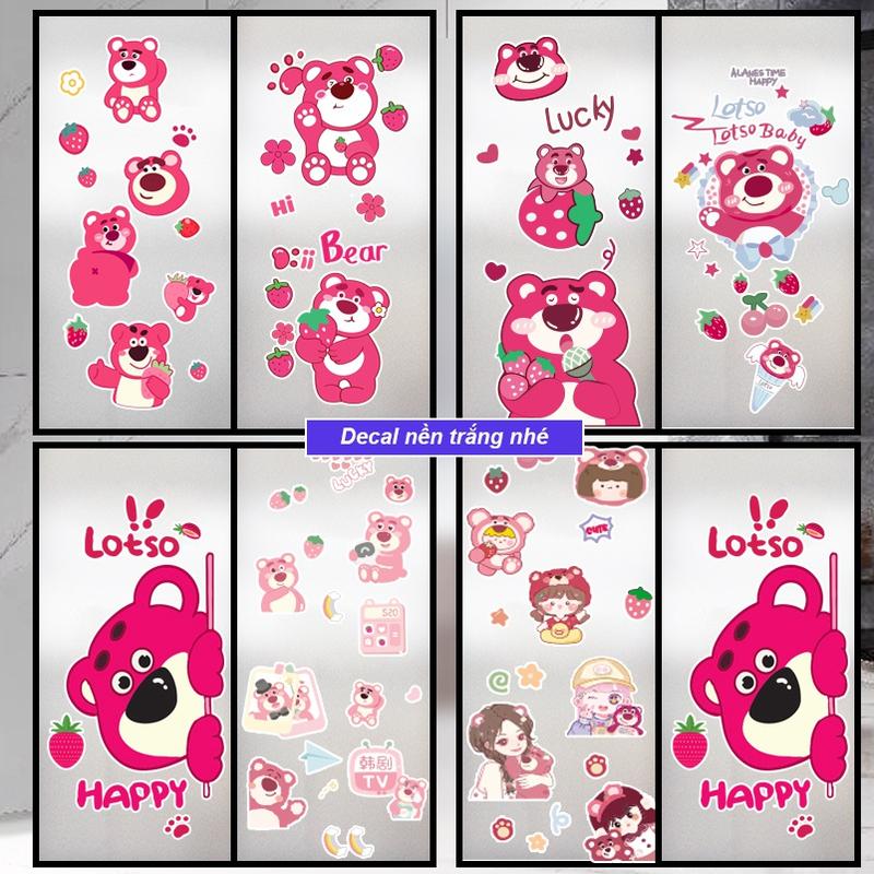 Decal gấu dâu dán cửa phòng, dán tường, dán tủ quần áo sẵn keo mặt sau, có thể dán lên nền tối ( DÁN CỬA DÂU )