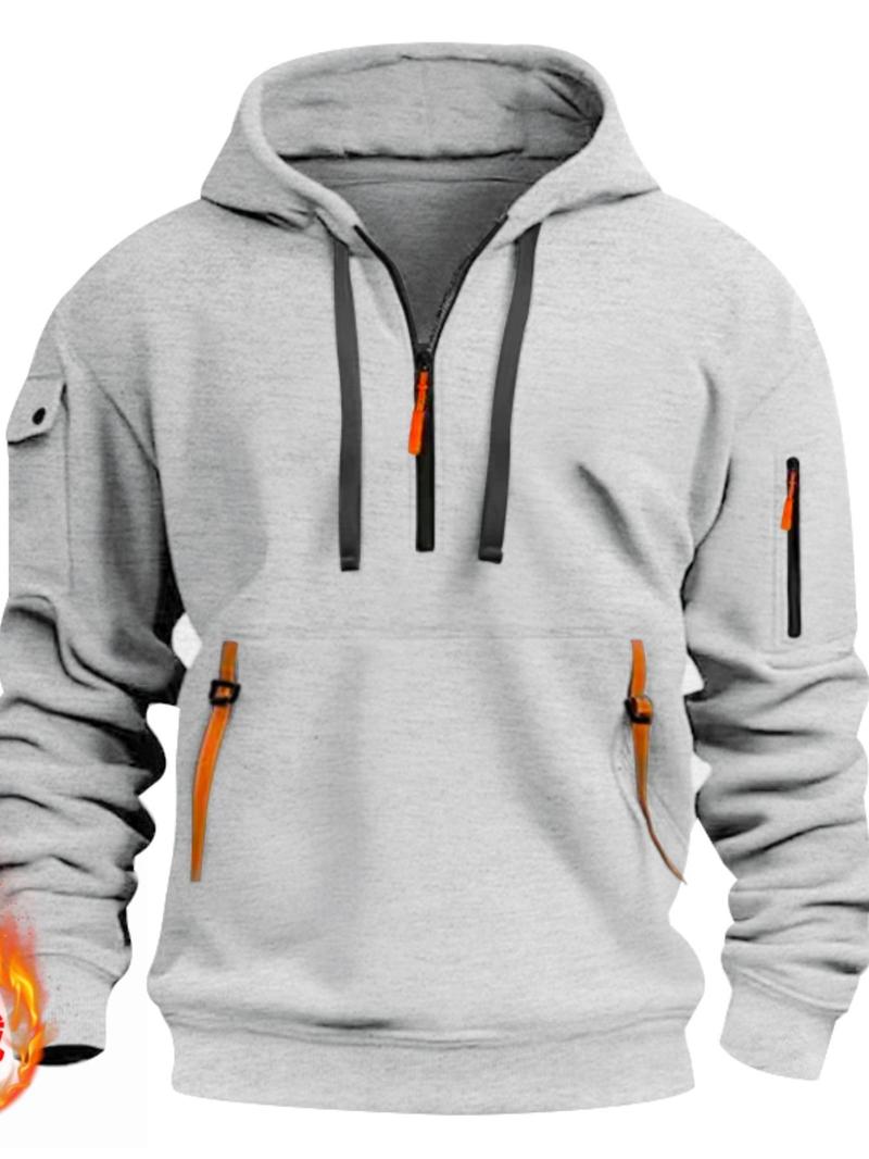 Product Introduction of Men's Colorblock Half Zipper Hoodie Top, Casual Regular Fit Long Sleeve Drawstring Pocket Hooded Top for Spring & Fall, Fashion Men's Clothes for Daily Wear 3