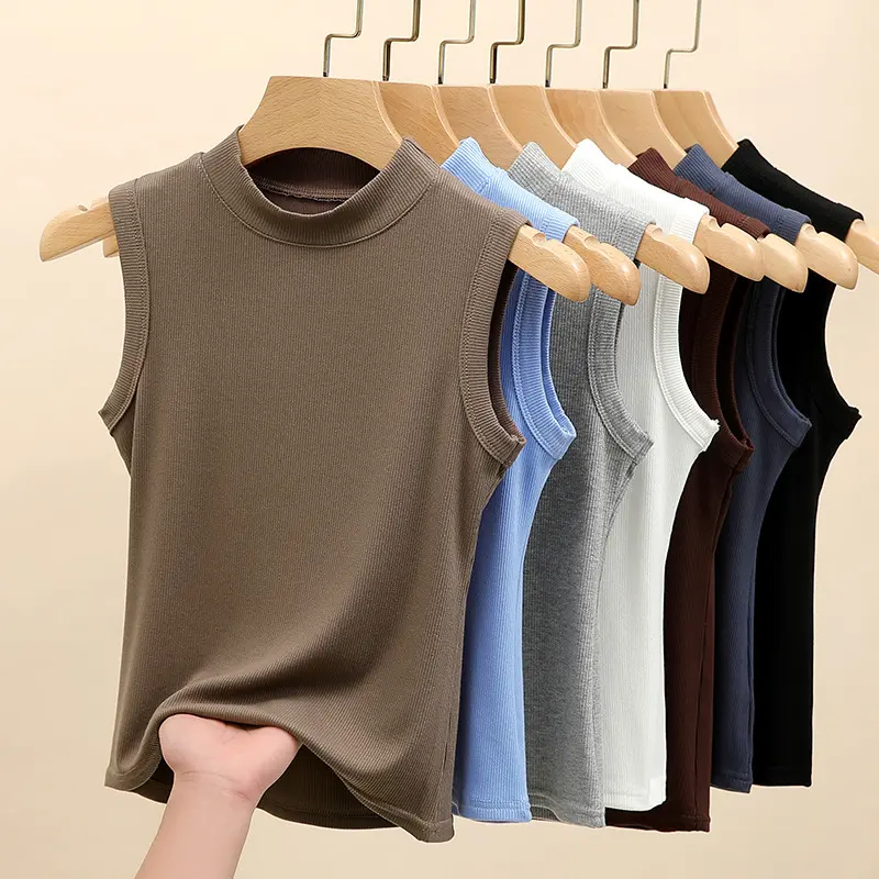 2025 Selected Round Neck Camisole for Women, Summer Thin Style, Outerwear or Inner Wear, Ribbed Base Shirt, Sleeveless Top