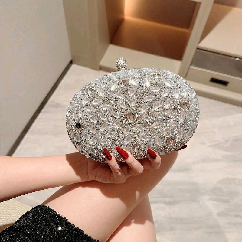  Clutch Cầm Tay Cốp Đi Tiệc Bầu Đá Size 20 Women Bag Bling Túi Xách Nữ Đeo Chéo Kèm Dây Xích HÀNG QC Nhung Kem 