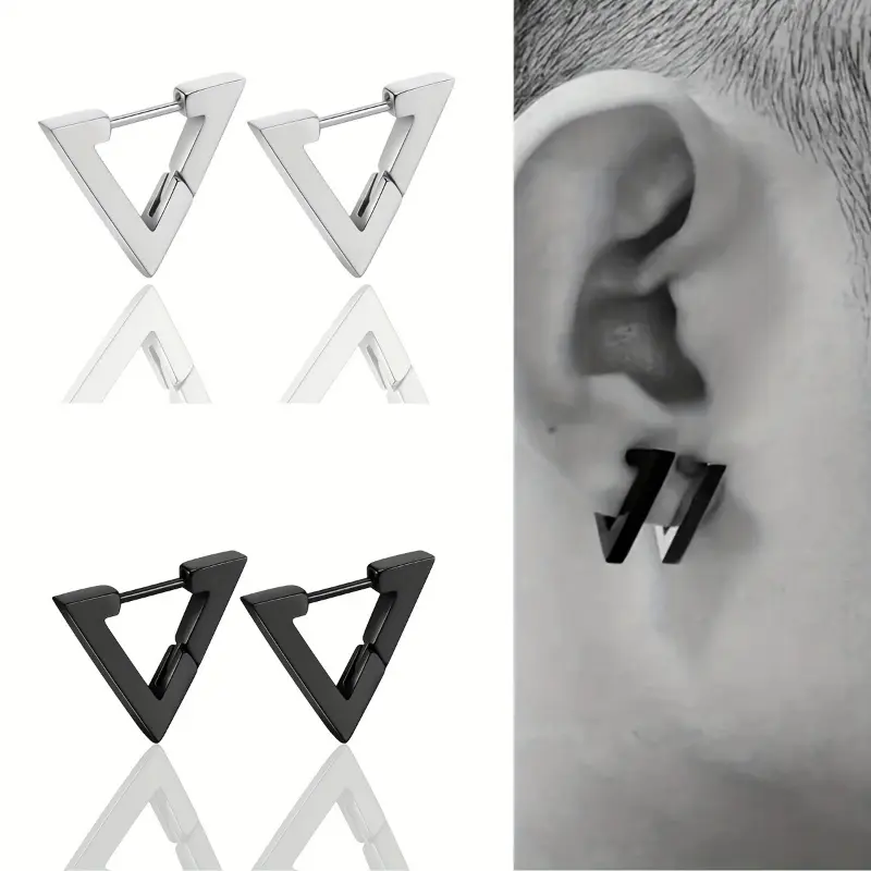 2pcs Stainless Steel Triangular Hoop Earrings, Suitable for Women and Girls Gift jewelry 0