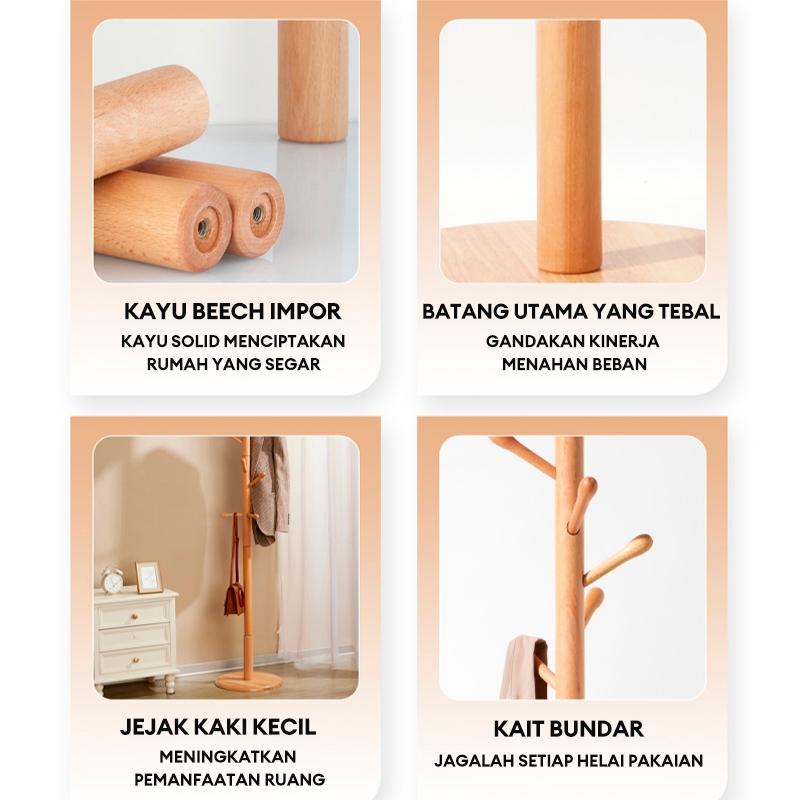 DF-1 Stand Hanger Kayu Stand Hanger Gantungan Baju Topi Multifungsi Rak Mantel Silinder 3Kaki 42x42x175CM Hemat Ruang & Mudah Dibersihkan Gantungan kayu dari kayu jatuh ke lantai kamar tidur gantung gantung pakaian dalam ruang Terbaru Harga Murah Garansi