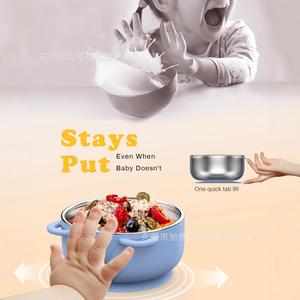Bát Thép Không Gỉ, 304 Mới, Chống Sốc Silicon, Chống Bỏng, Bát Hút, Có Nắp Che Bụi, Có Thể Tháo Rời, Thích Hợp Cho Thức Ăn Cho Em Bé Và Trẻ Mới Biết Đi, Bộ Đồ Ăn An Toàn Cho Trẻ Em baloch  o  bevaolop  1