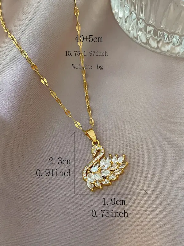Elegant Rhinestone Decorated Swan Shaped Pendant Necklace, Exquisite Luxury Matching Necklace, Iced out Jewelry As Women for Gift, Stainless Steel Cute Japanese Accessories 1