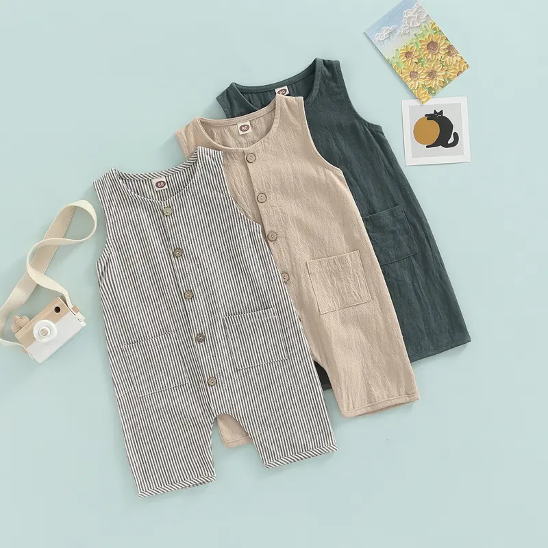 Áo Jumpsuit Quần Cho Em Bé Trai Hoặc Bé Gái, Cổ Tròn, Không Tay, Cài Cúc, Áo Liền Quần Đếm Một, Thích Hợp Cho Trẻ Mới Biết Đi 0-3 Tuổi 1