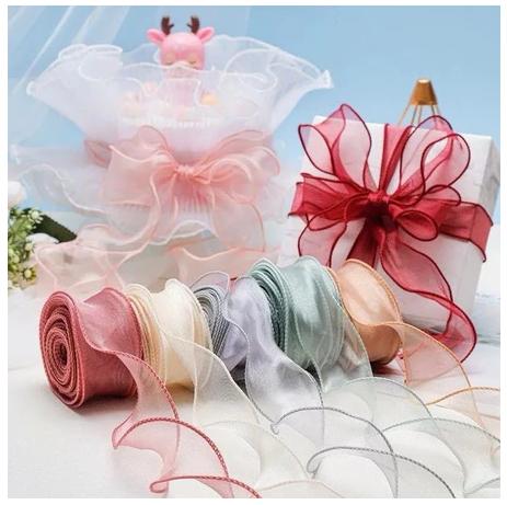  Cuộn Ruy Băng Đuôi Cá Ruy Băng Voan Viền Sóng 9 Dài Mét Rộng 4cm Không Lõi Làm Nơ Trang Trí Bó Hoa Hộp Quà Đẹp 