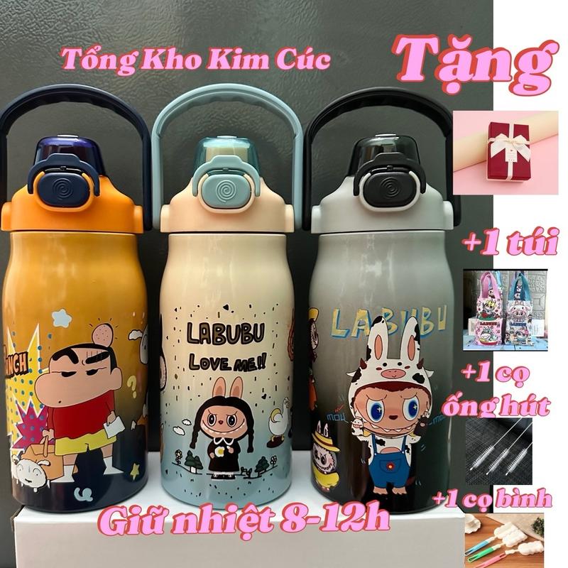 Bình Giữ Nhiệt 1000ml Họa Tiết Hoạt Hình ( INOX 316 ) Tặng 3 phụ kiện : cây cọ rửa bình, cây cọ rửa ống hút , túi nhựa trong suốt nước binh giunhiet