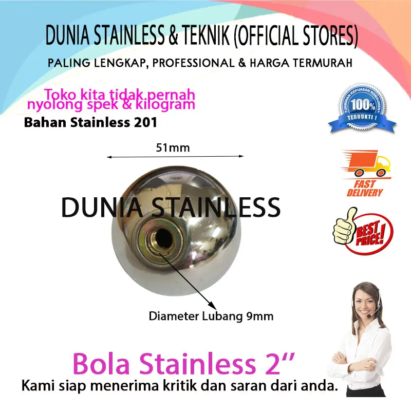 Bola stainless steel 2" ornamen hiasan railing tangga kanopi balkon
