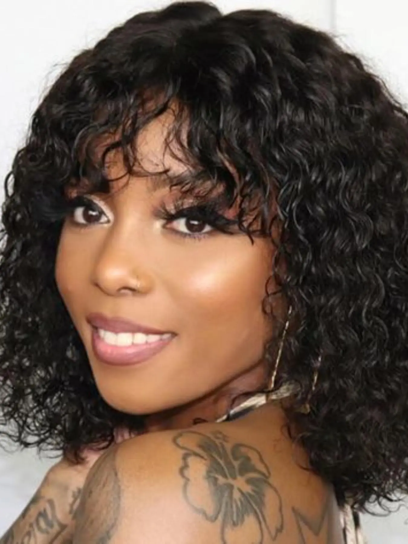 Short Curly Pixie Bob Cut Human Hair Wigs with Bangs, Remy Curly Bob Wigs for Black Women, Full Machine Made Wig  Real Human Hair Wigs