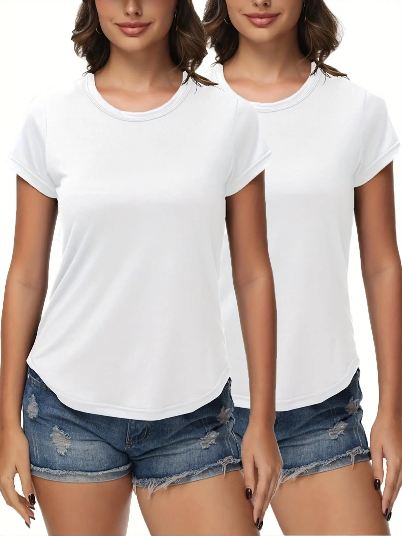 Women's Solid Round Neck Tee, Casual Short Sleeve Crew Neck T-Shirt for Daily Wear, Ladies Clothes for All Seasons, Top