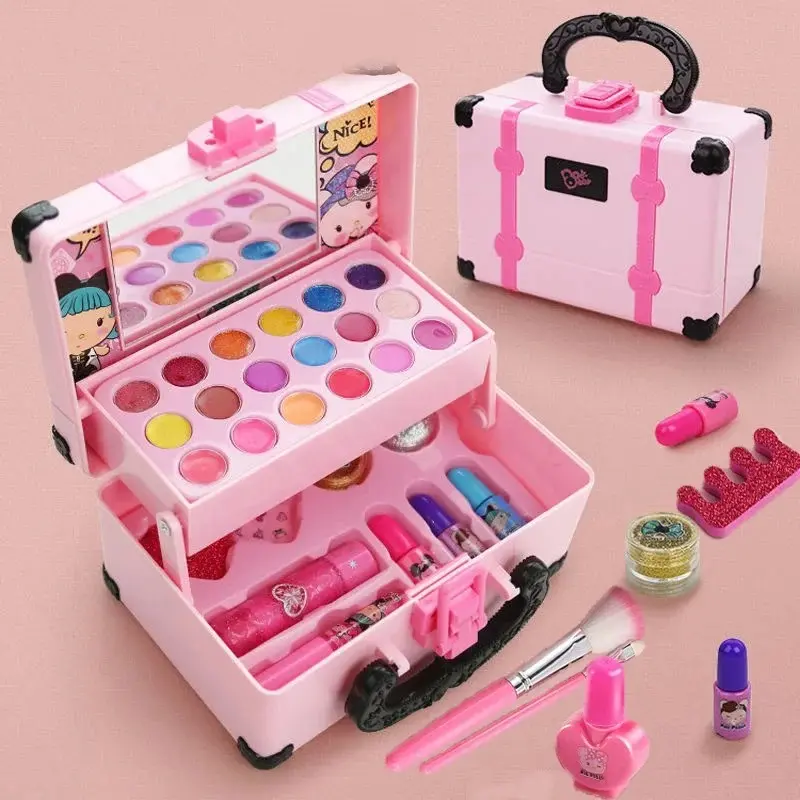 Children's Makeup Cosmetics Playing Box Princess Makeup Girl Toy Play Set Lipstick Eye Shadow Safety Nontoxic Toys Kit For Kids