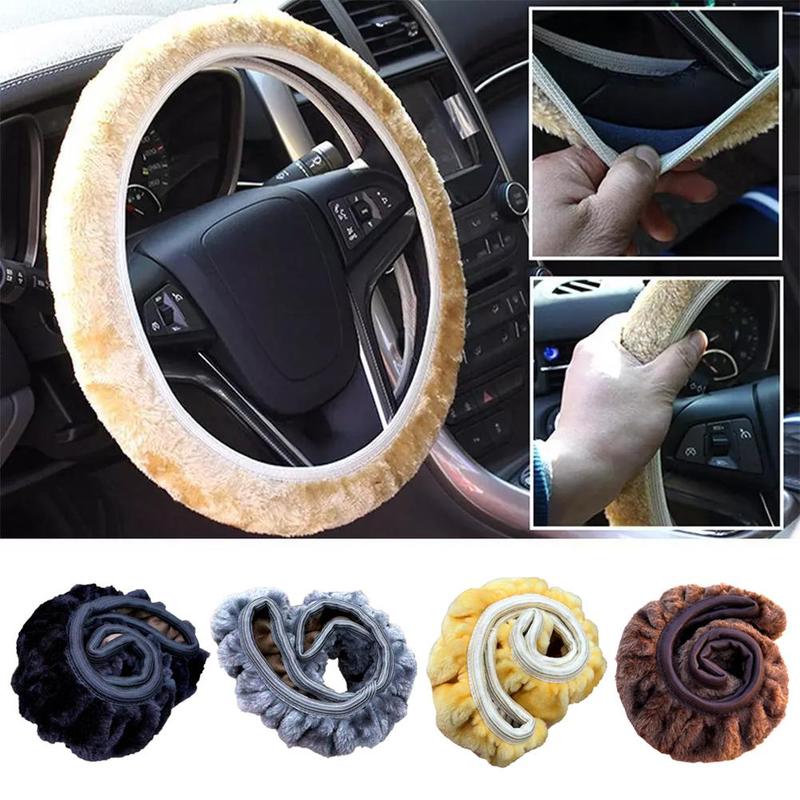 Product Introduction of High Quality Warm Car Steering Wheel Cover Gearshift Handbrake Cover Plush Thick Black Protector Super Women Decoration Soft Pink Man 17