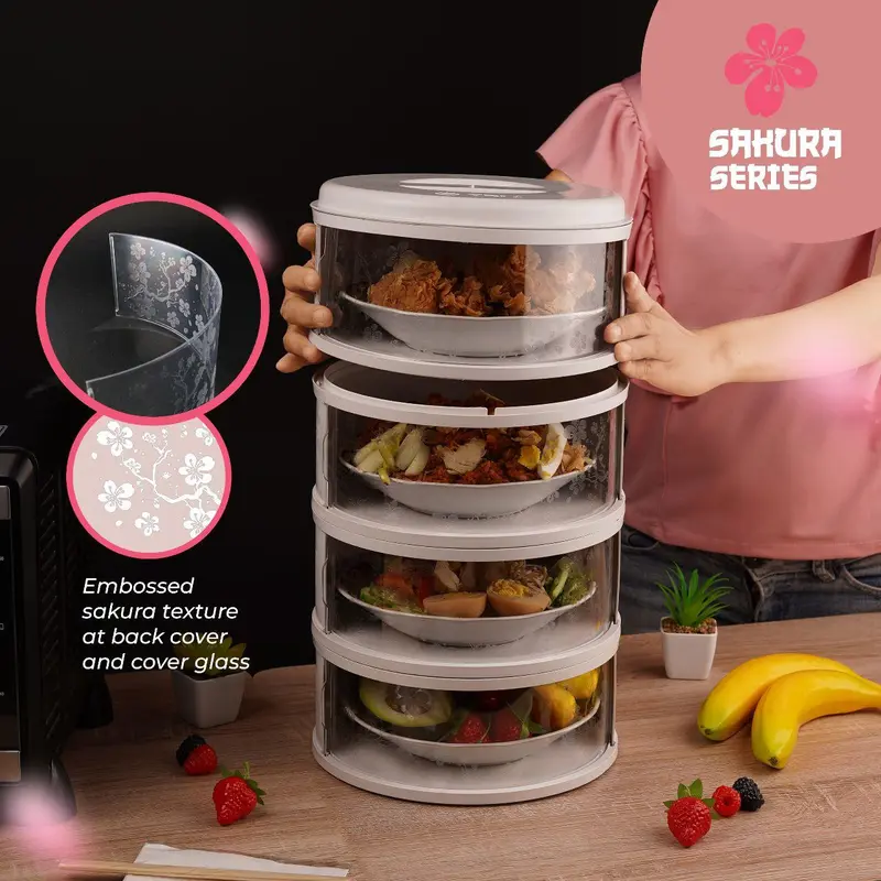 Rak Penyimpanan Makanan 4 Susun Tudung Saji Tingkat  dengan Tutup Food Storage Cover Plastik 3