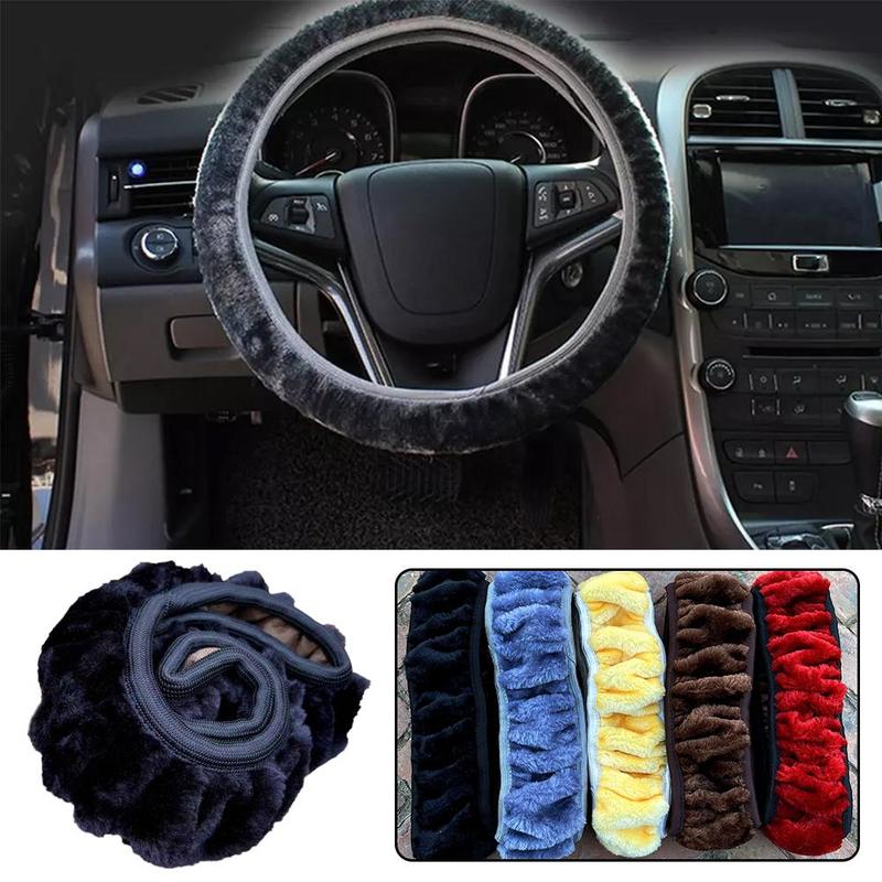 Product Introduction of High Quality Warm Car Steering Wheel Cover Gearshift Handbrake Cover Plush Thick Black Protector Super Women Decoration Soft Pink Man 9