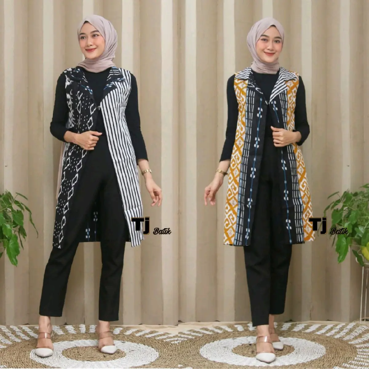 Outer Batik Wanita Bolak Balik Dua Motif Batik Cardigan Blezer 2IN One JUMBO Variasi Satu Kancing Baju Katun outer batik  crop