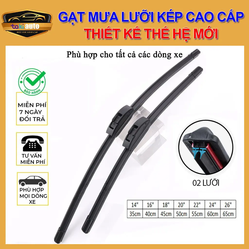 Gạt mưa ô tô silicone lưỡi kép, gạt sạch, gạt êm, thanh lưỡi gạt kính nước mưa ô tô xe hơi khung mềm 2 lưỡi cao cấp. Phụ Kiện Lau Xe