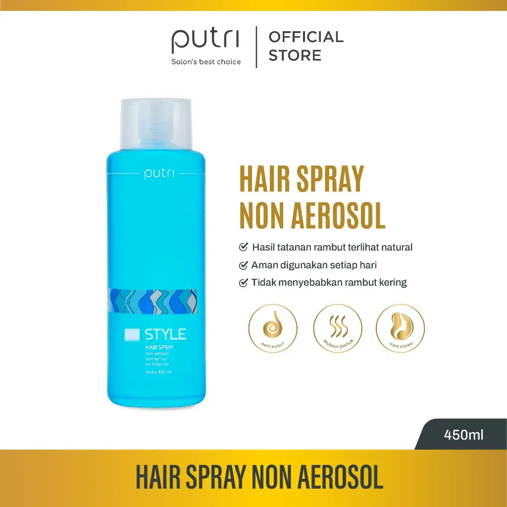 Putri Refill Hair Spray Non-Aerosol 450mL for Daily Use | Styling Rambut Natural & Tahan Lama | Styling Rambut Mudah| Hair Spray Rambut Normal | Non Aerosol | Ringan Dipakai Harian | Hair Care Set Putri | Produk Lokal Murah BPOM