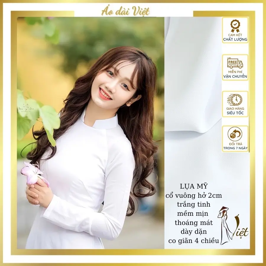 Áo dài trắng học sinh nữ đi học cổ vuông hở chữ u lụa mỹ cao cấp